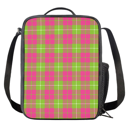 Pink Green And White Tartan Print Crossbody Lunch Bag