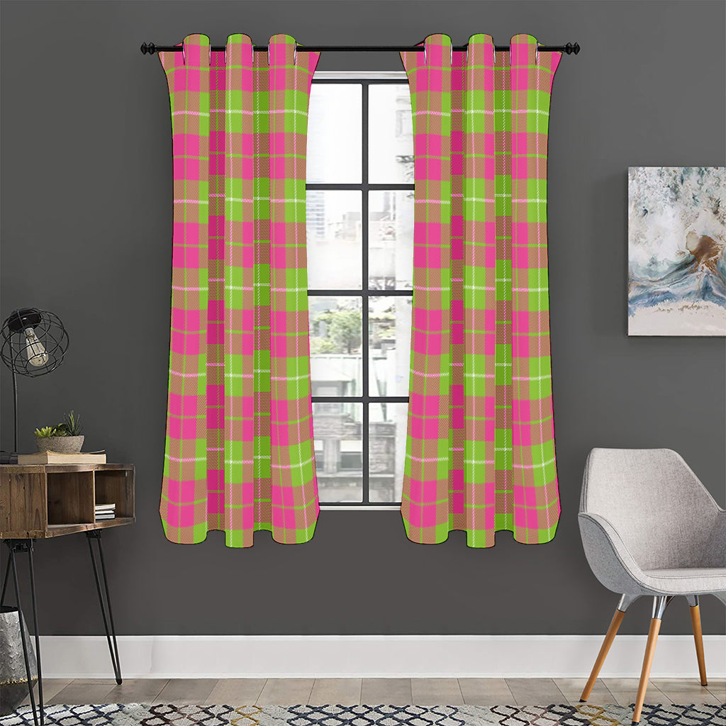 Pink Green And White Tartan Print Curtain