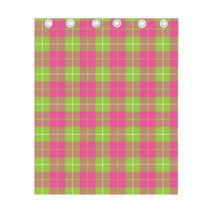 Pink Green And White Tartan Print Curtain