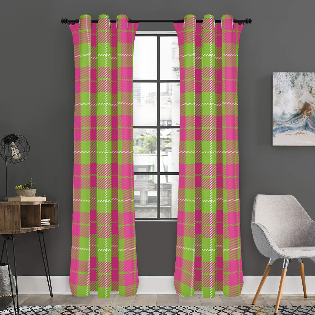 Pink Green And White Tartan Print Curtain
