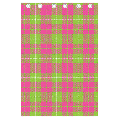 Pink Green And White Tartan Print Curtain