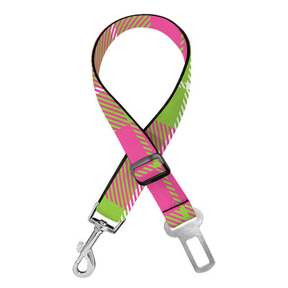 Pink Green And White Tartan Print Dog Seat Belt