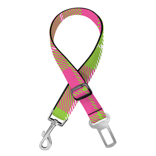 Pink Green And White Tartan Print Dog Seat Belt
