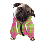 Pink Green And White Tartan Print Dog Zip Up Hoodie