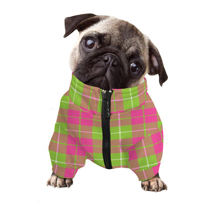 Pink Green And White Tartan Print Dog Zip Up Jacket