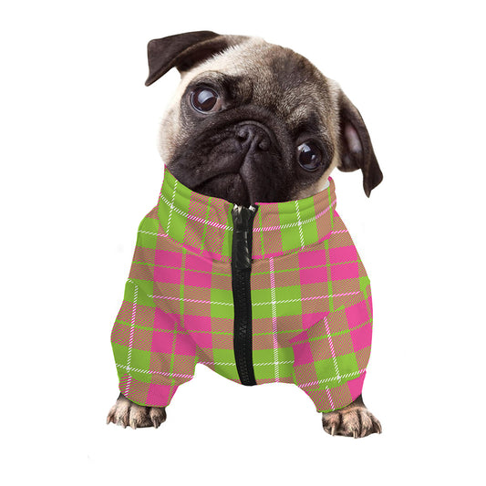 Pink Green And White Tartan Print Dog Zip Up Jacket