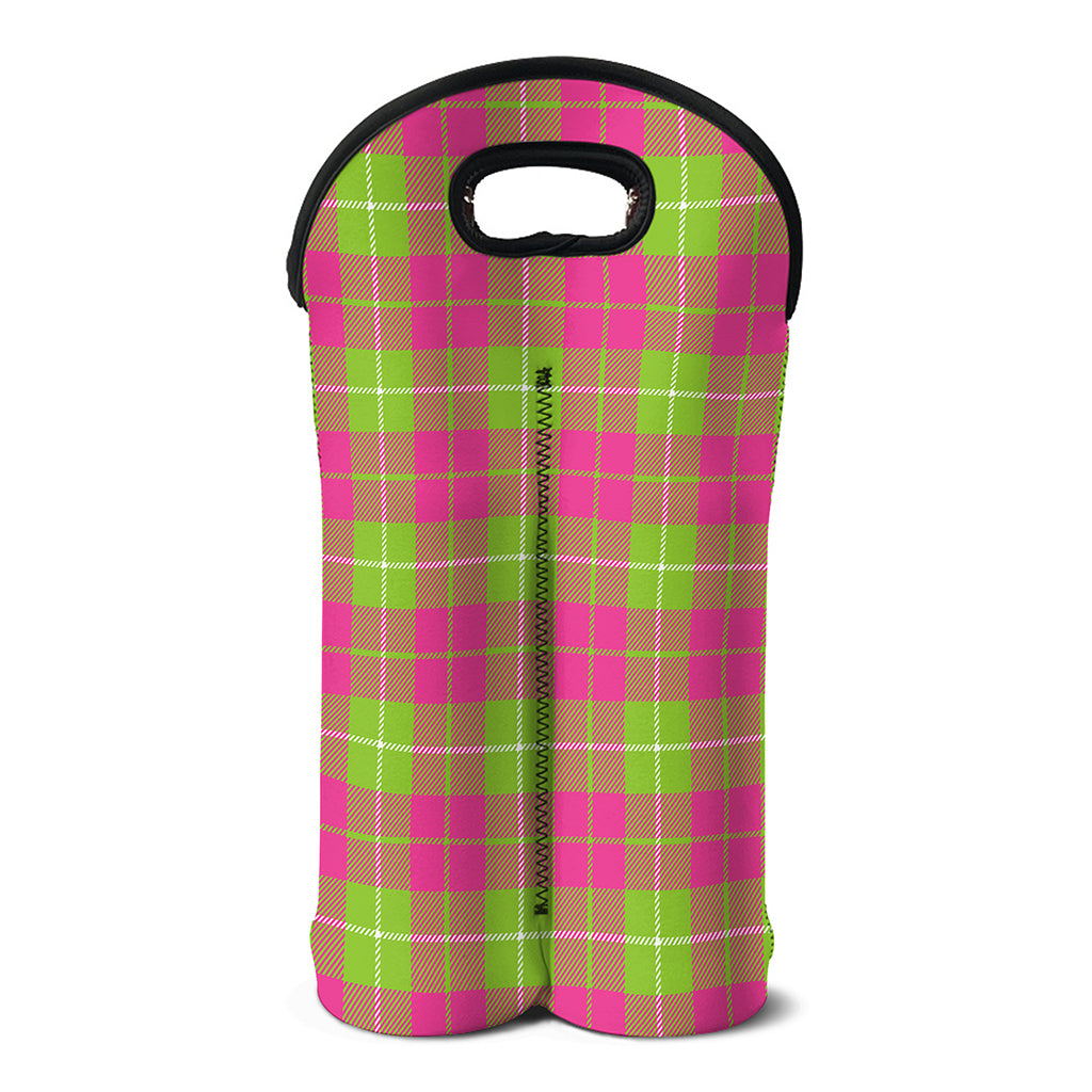 Pink Green And White Tartan Print Double Neoprene Wine Tote