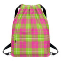 Pink Green And White Tartan Print Drawstring Backpack