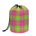 Pink Green And White Tartan Print Drawstring Makeup Bag