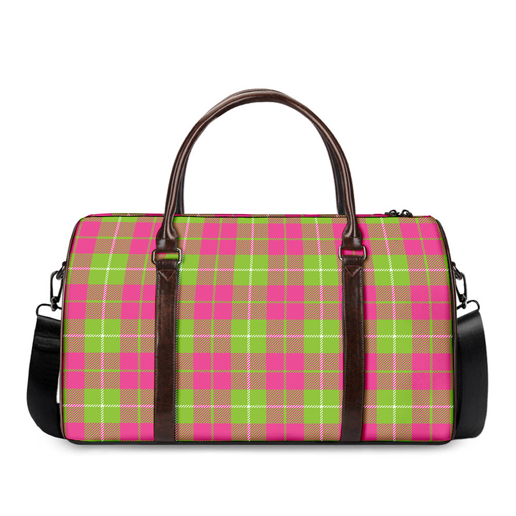 Pink Green And White Tartan Print Duffle Bag