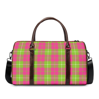 Pink Green And White Tartan Print Duffle Bag
