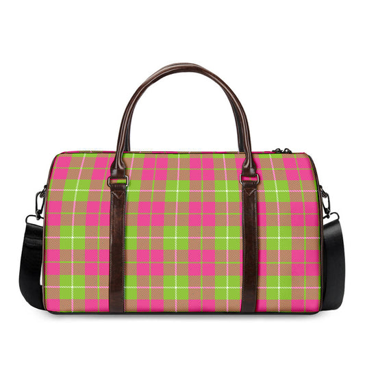 Pink Green And White Tartan Print Duffle Bag
