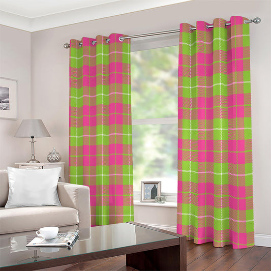 Pink Green And White Tartan Print Extra Wide Grommet Curtains