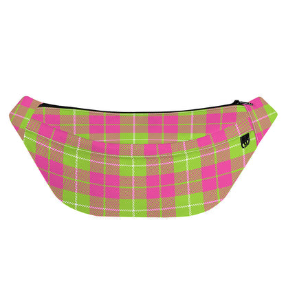 Pink Green And White Tartan Print Fanny Pack