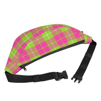 Pink Green And White Tartan Print Fanny Pack