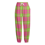 Pink Green And White Tartan Print Fleece Lined Knit Pants