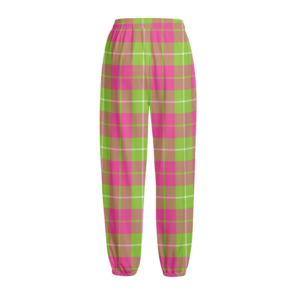 Pink Green And White Tartan Print Fleece Lined Knit Pants