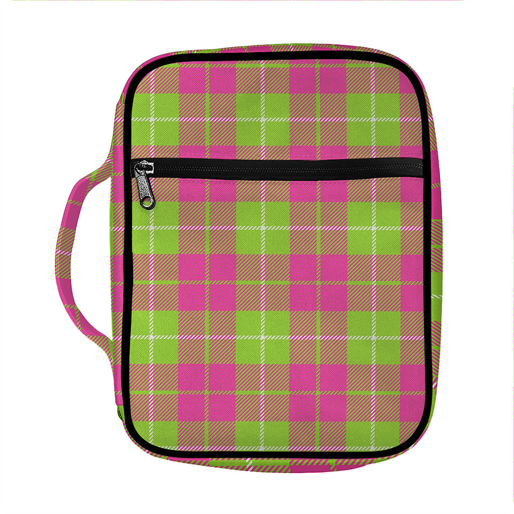 Pink Green And White Tartan Print Front Pocket Bible Bag