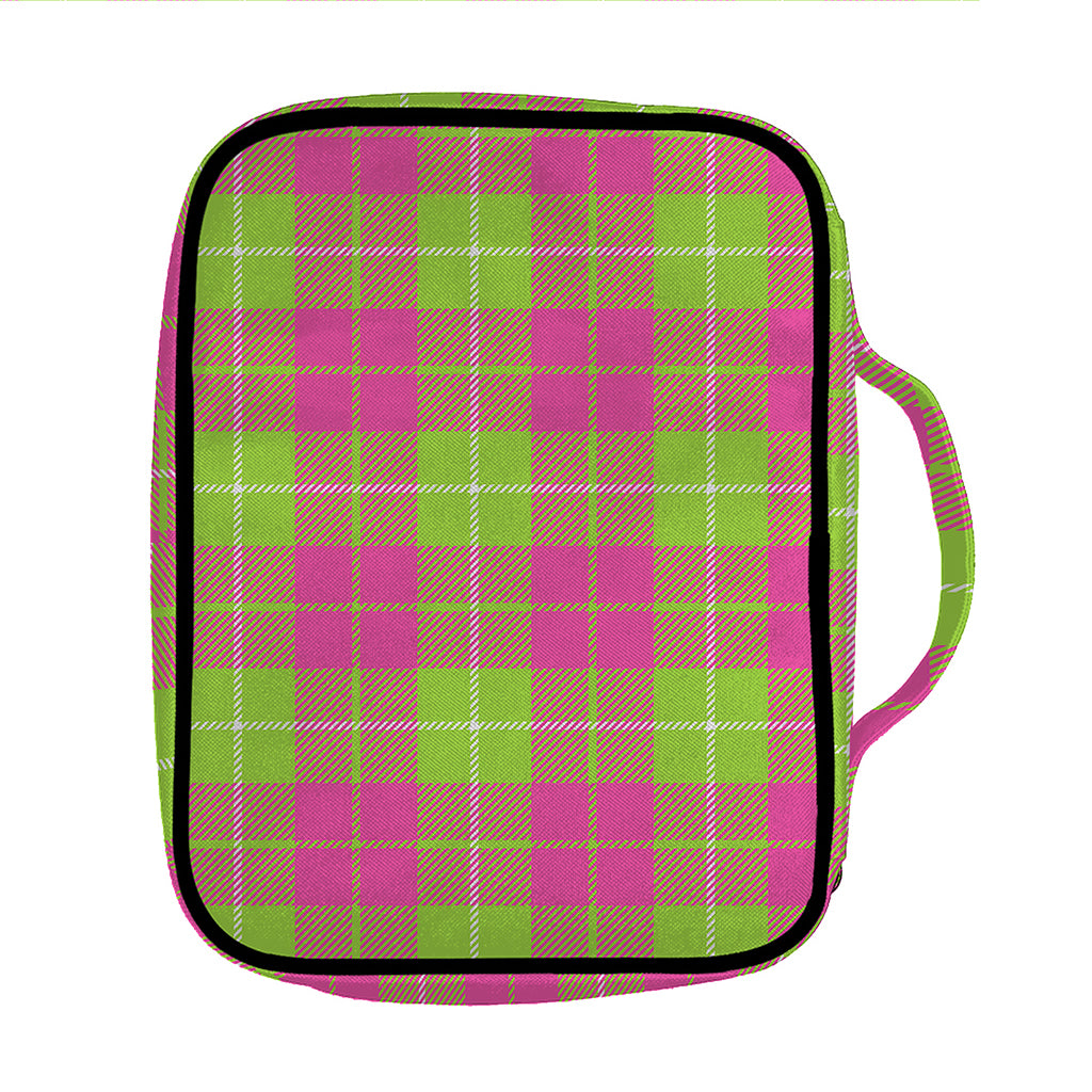 Pink Green And White Tartan Print Front Pocket Bible Bag