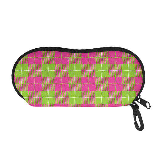 Pink Green And White Tartan Print Glasses Case