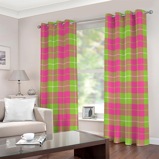 Pink Green And White Tartan Print Grommet Curtains