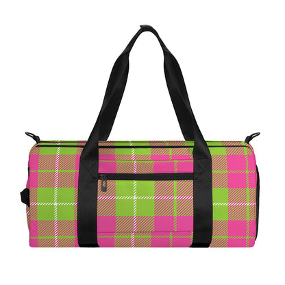 Pink Green And White Tartan Print Gym Bag
