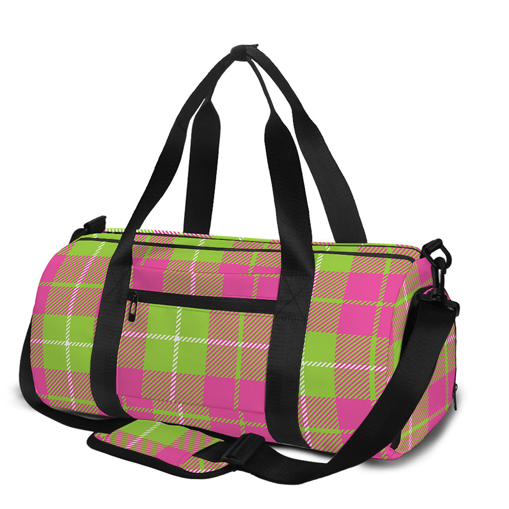 Pink Green And White Tartan Print Gym Bag
