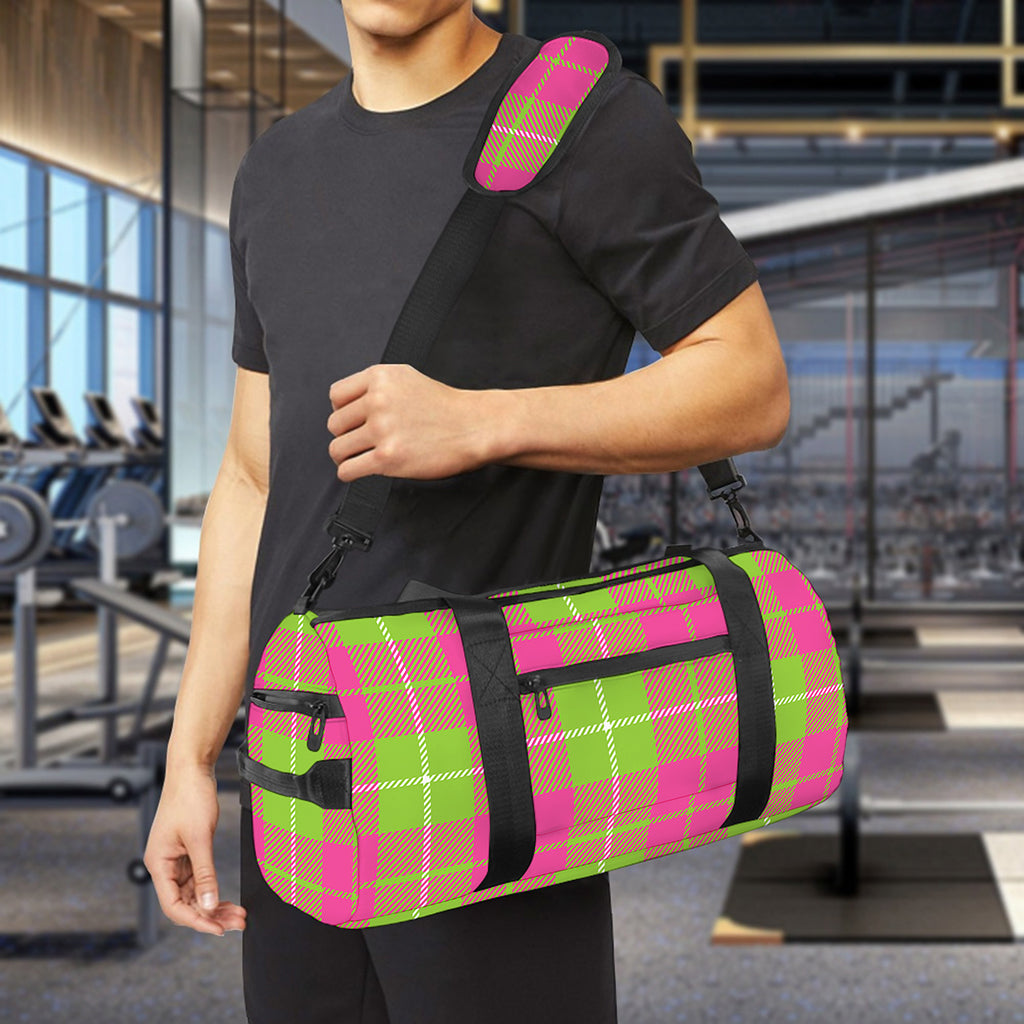 Pink Green And White Tartan Print Gym Bag
