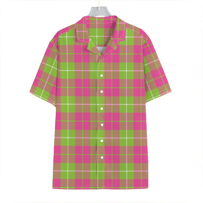 Pink Green And White Tartan Print Hawaiian Shirt