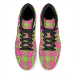Pink Green And White Tartan Print High Top Leather Sneakers
