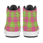 Pink Green And White Tartan Print High Top Leather Sneakers