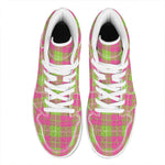 Pink Green And White Tartan Print High Top Leather Sneakers