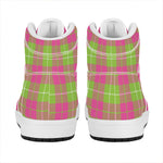 Pink Green And White Tartan Print High Top Leather Sneakers