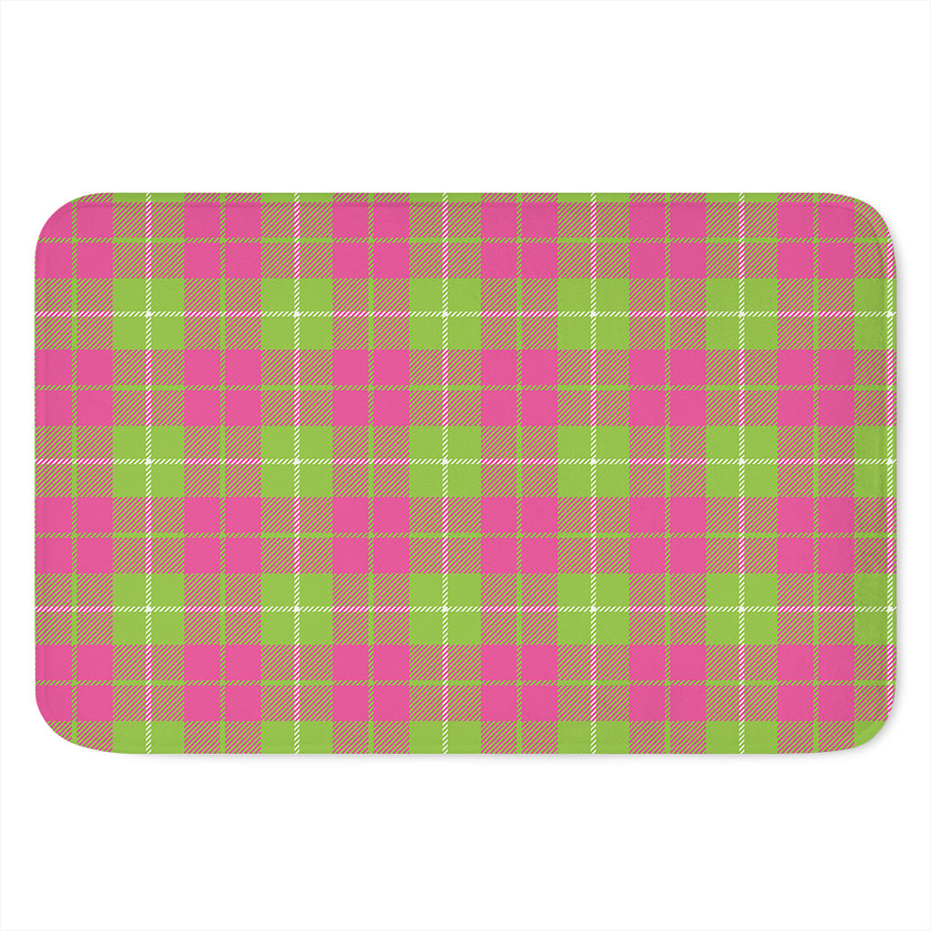 Pink Green And White Tartan Print Indoor Door Mat