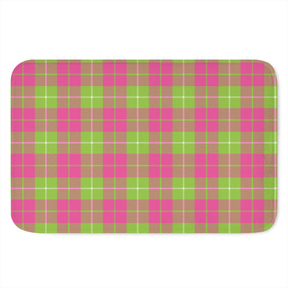 Pink Green And White Tartan Print Indoor Door Mat