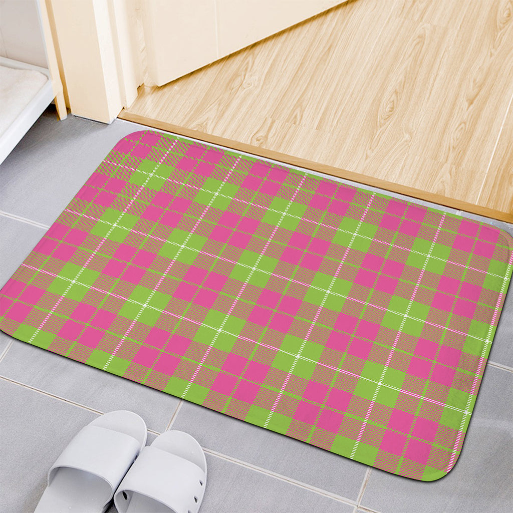 Pink Green And White Tartan Print Indoor Door Mat
