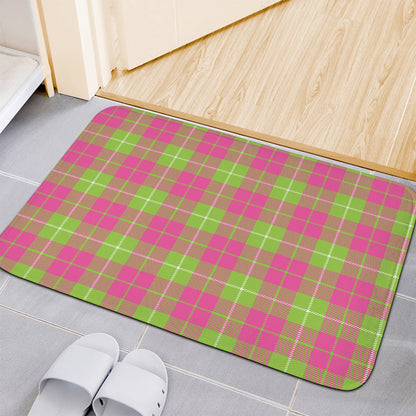 Pink Green And White Tartan Print Indoor Door Mat