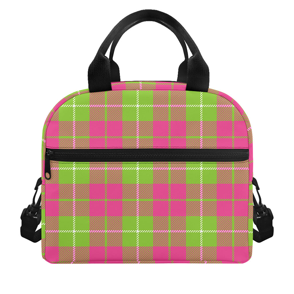 Pink Green And White Tartan Print Insulated Lunch Bag
