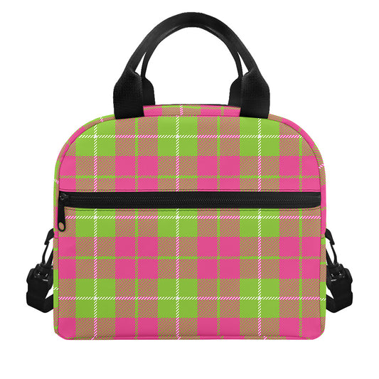 Pink Green And White Tartan Print Insulated Lunch Bag