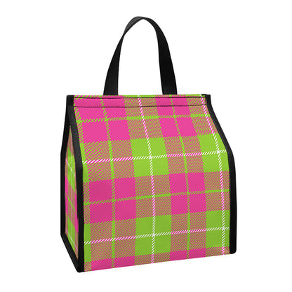 Pink Green And White Tartan Print Insulated Lunch Tote