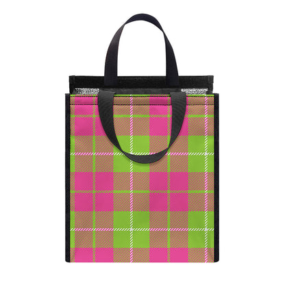 Pink Green And White Tartan Print Insulated Lunch Tote