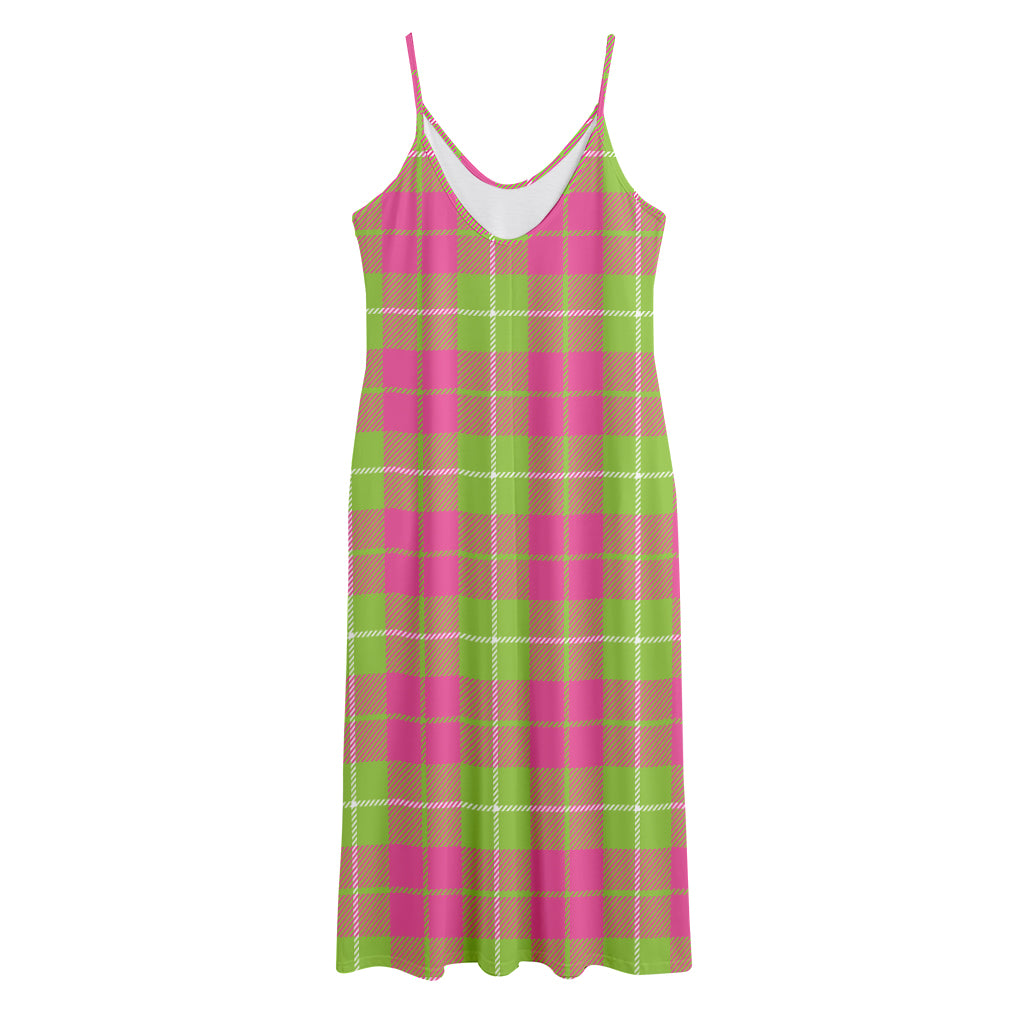 Pink Green And White Tartan Print Jersey Midi Cami Dress