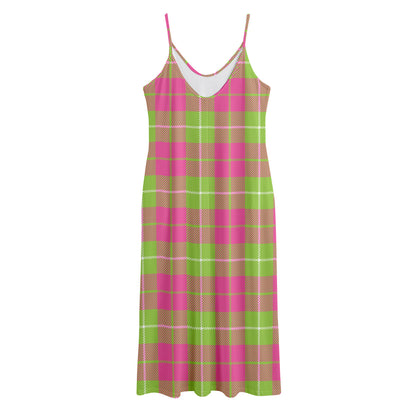 Pink Green And White Tartan Print Jersey Midi Cami Dress