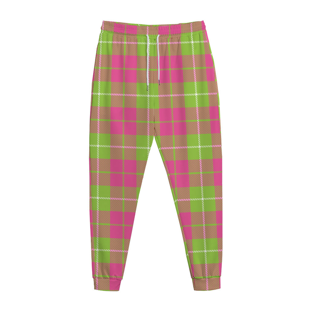 Pink Green And White Tartan Print Jogger Pants