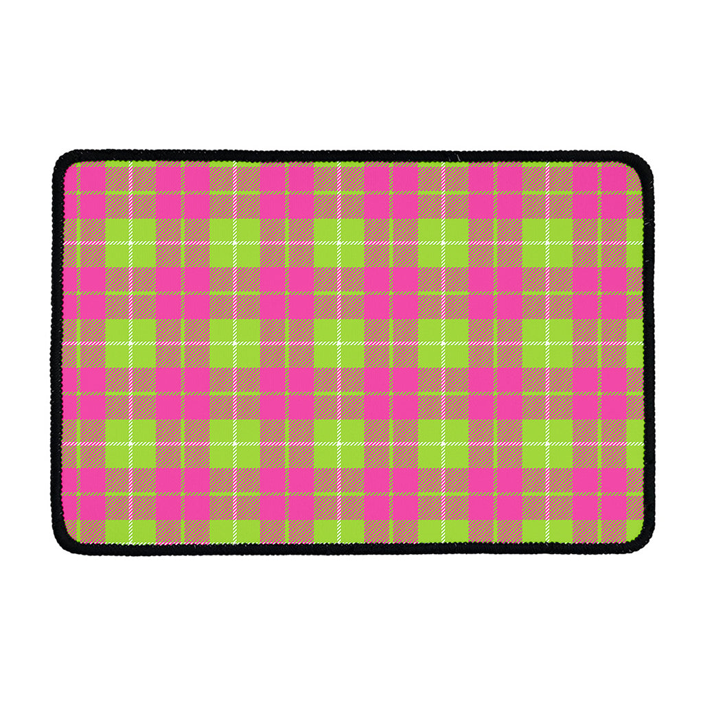 Pink Green And White Tartan Print Kitchen Mat