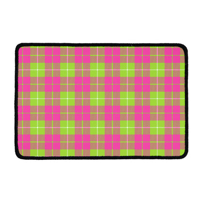 Pink Green And White Tartan Print Kitchen Mat