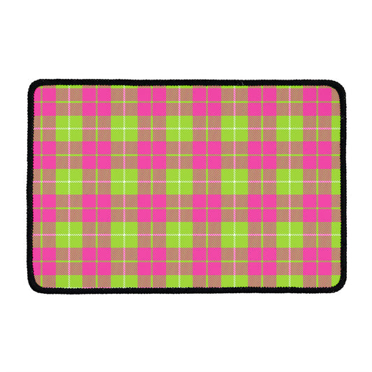 Pink Green And White Tartan Print Kitchen Mat