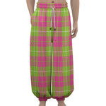 Pink Green And White Tartan Print Lantern Pants