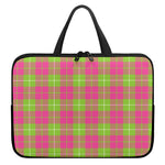 Pink Green And White Tartan Print Laptop Sleeve With Handle