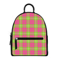 Pink Green And White Tartan Print Leather Backpack